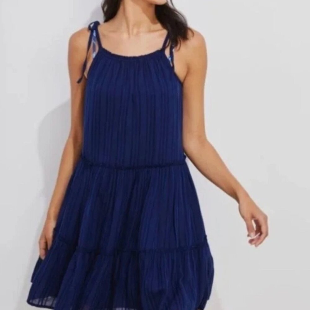 NWT Vineyard Vines Tiered Textured Beach Dress Coverup in Deep Bay Size L